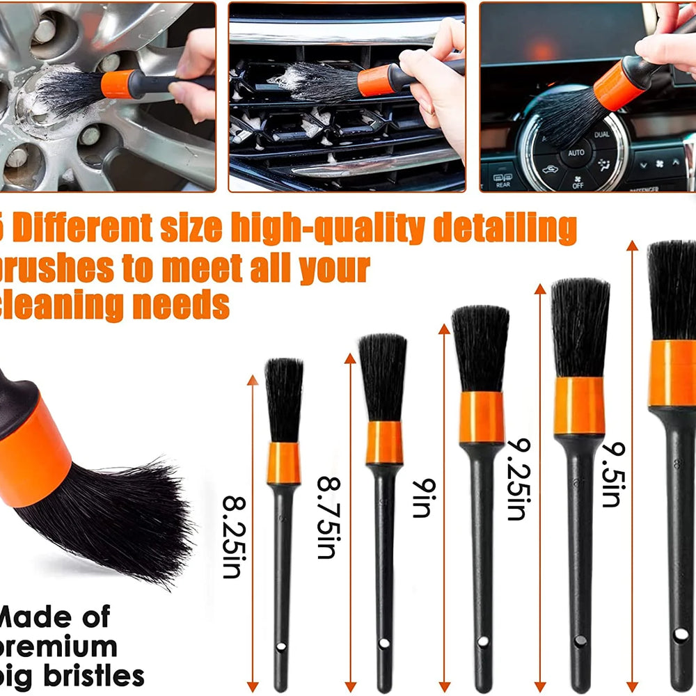 Car Detailing Brush Set,20Pcs Drill Brush Set,Car Interior Detailing Kit & Car Wash Kit with Boar Hair Detail Brush and Cleaning Gel for Wheel,Dashboard,Air Vent,Leather and Exterior